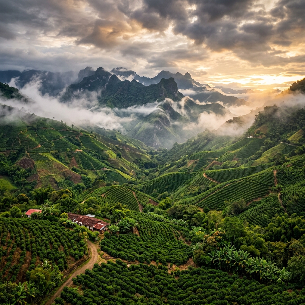 Paisaje de las montañas cafeteras colombianas